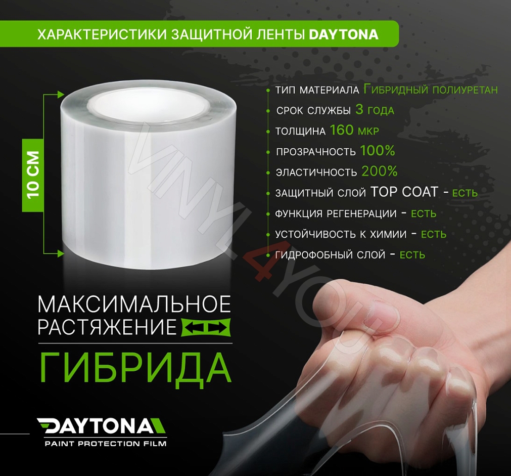 Защитная лента гибридный полиуретан DAYTONA PPF H300 ширина 10см (длина 5 м)