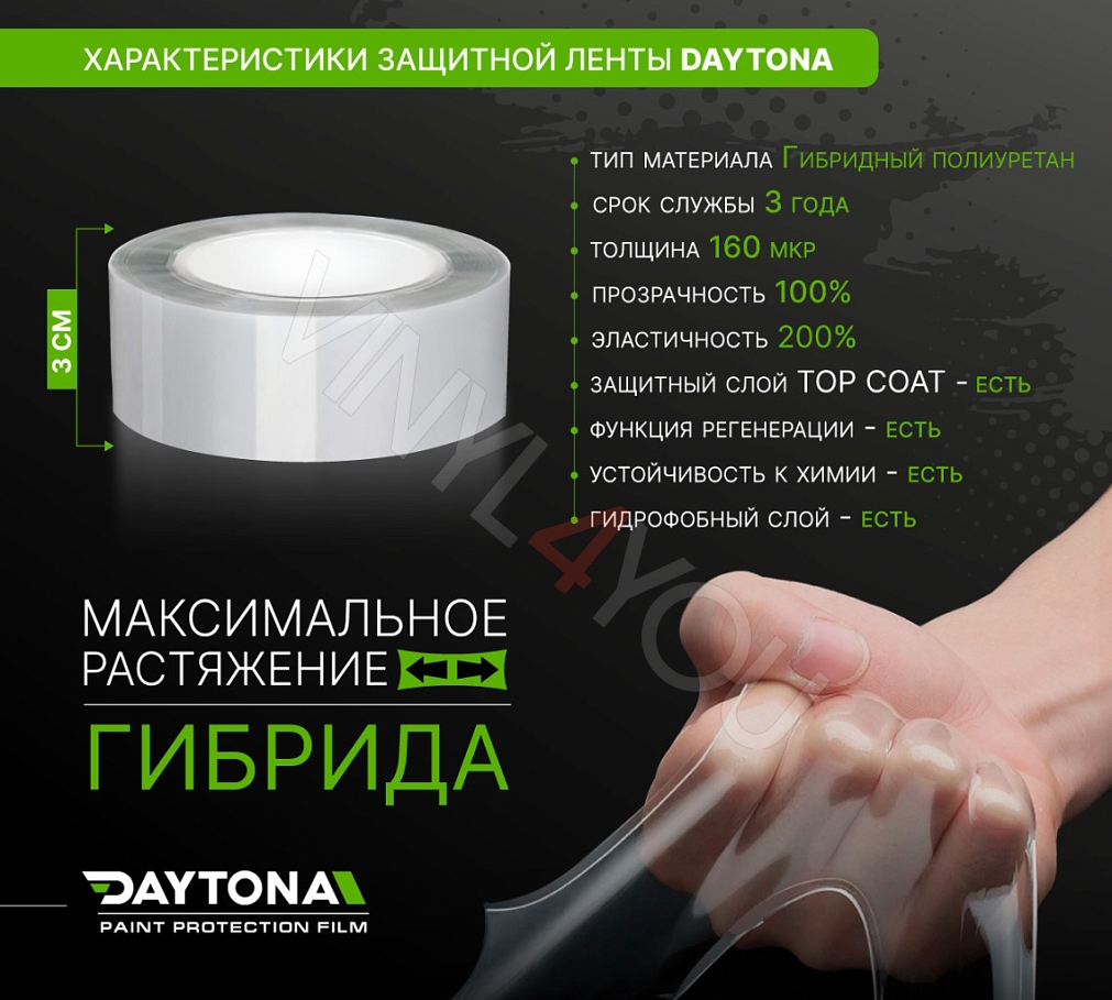 Защитная лента гибридный полиуретан DAYTONA PPF H300 ширина 3см (длина 10 м)